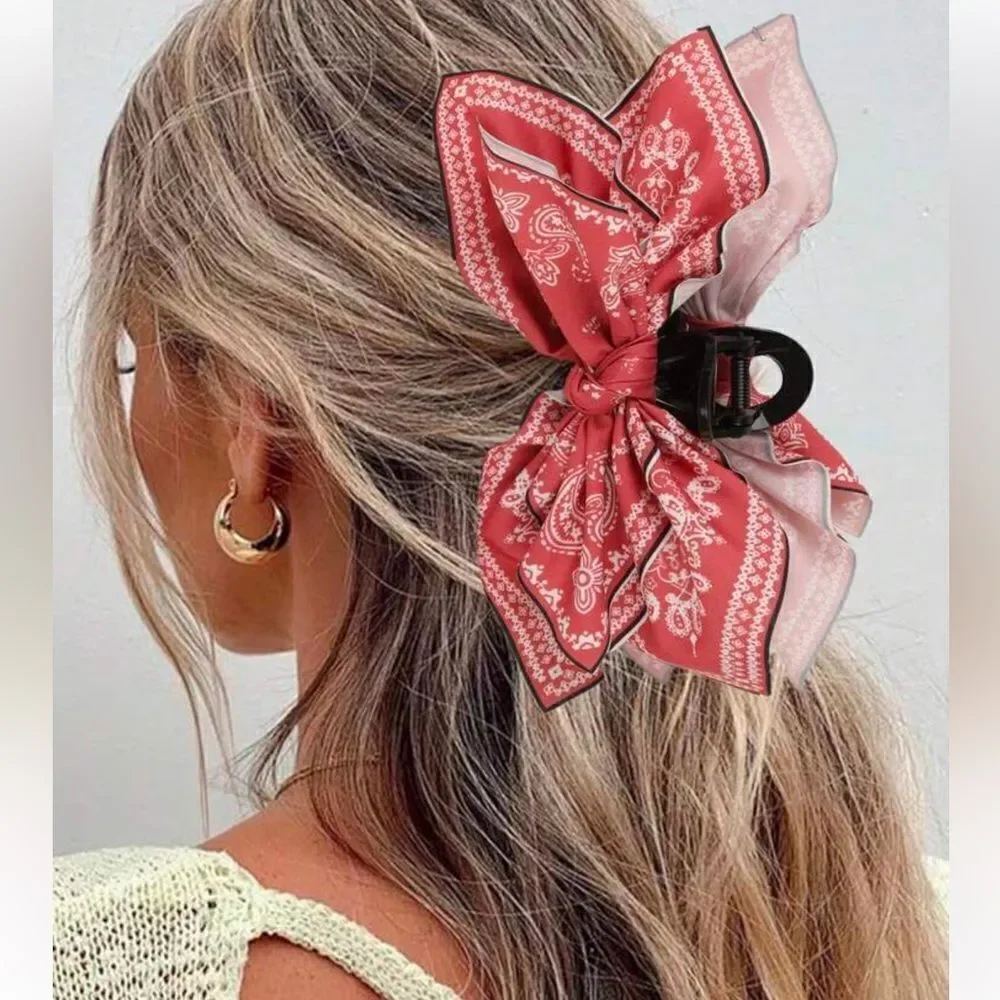 1pc Cashew Flower Bow Hair Clip, Bohemian Style Pink Cashew Flower